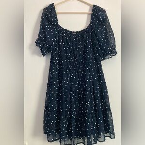 Trixxi SZ XL Navy and White tiered Polka Dot Dress NWOT